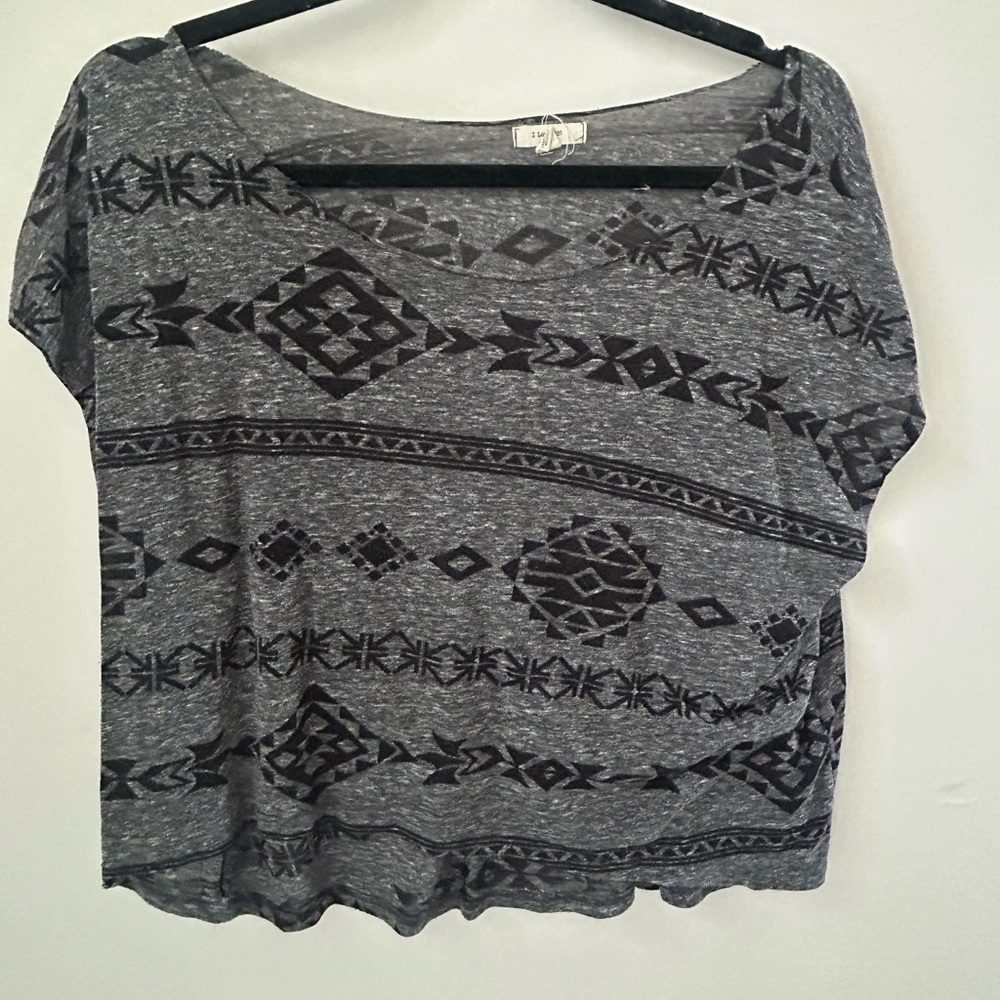 Black and Gray Crop Tee with Tribal Pattern